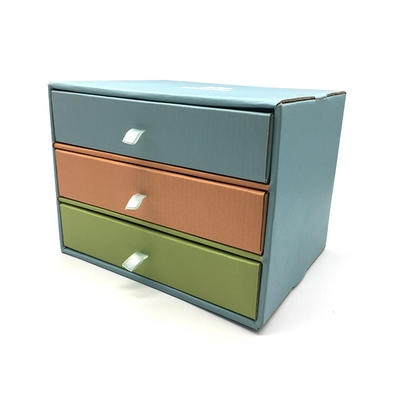 Cutomized 3 layers desktop corrugated cardboard storage boxes with drawers