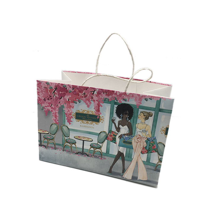 Promotional custom printed white kraft paper carrier bags with twisted handles 